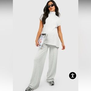 Boohoo Light Gray Knit Wide Leg Set